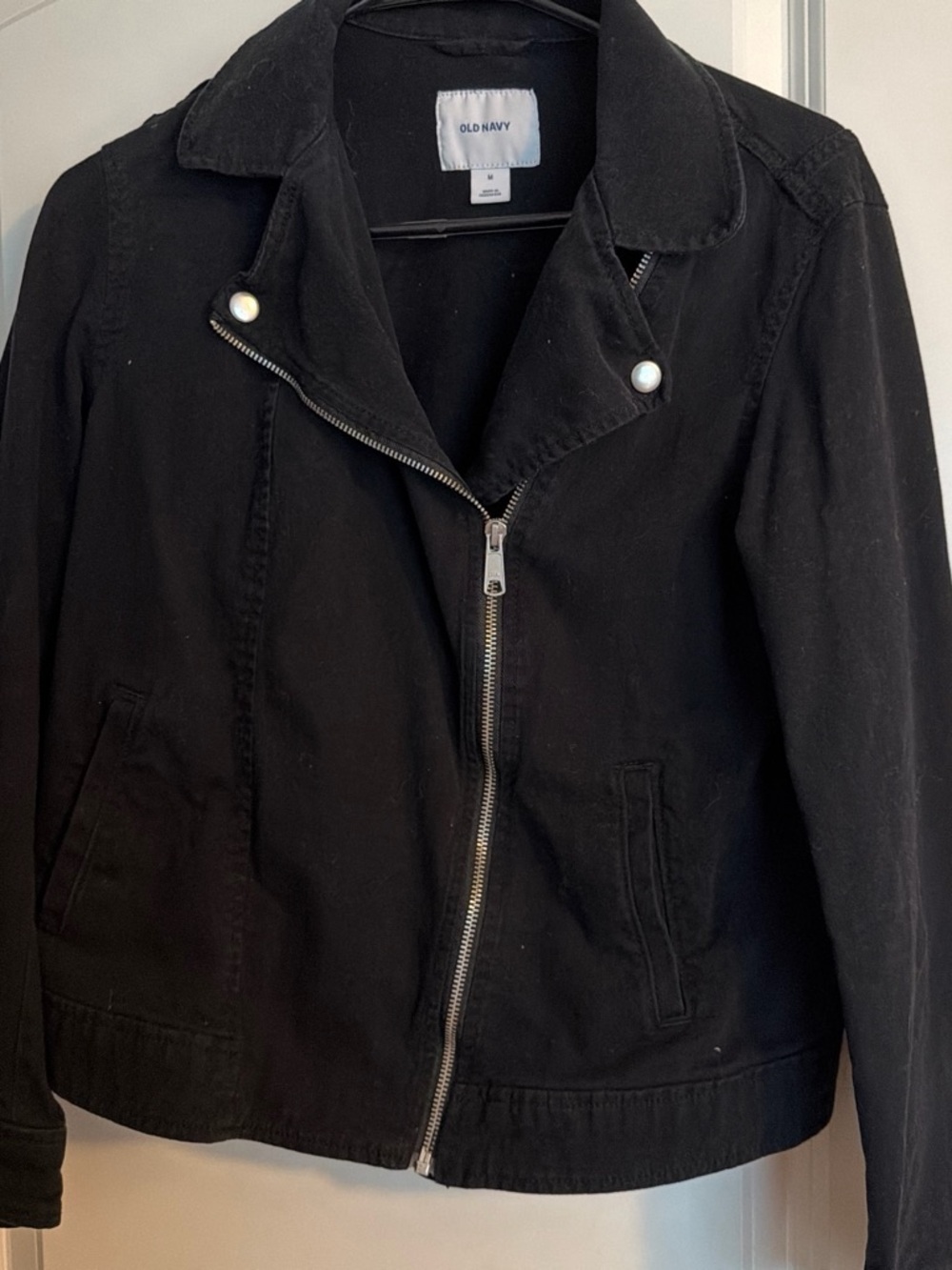 Old Navy Black Asymmetrical Zip Jean Jacket